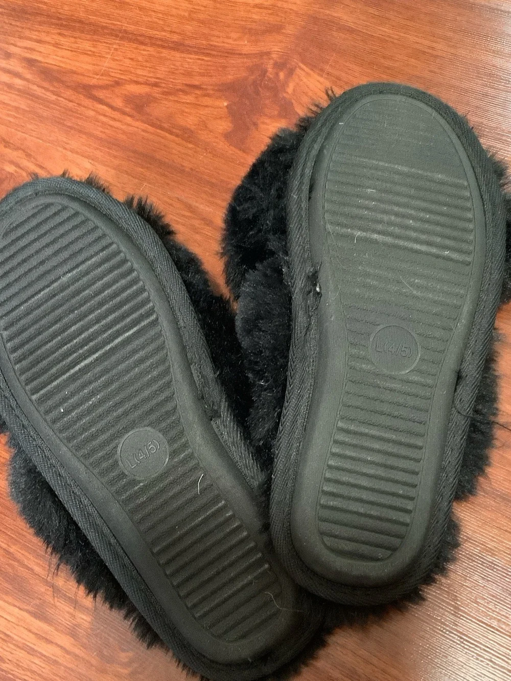 Cat & Jack Black Plush Faux-Fur Kids Slippers